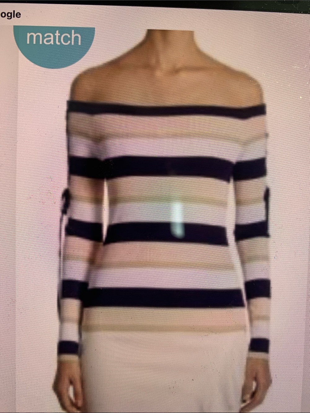 Off-the-Shoulder Striped Lace-Up Sweater - Navy, Pink, White